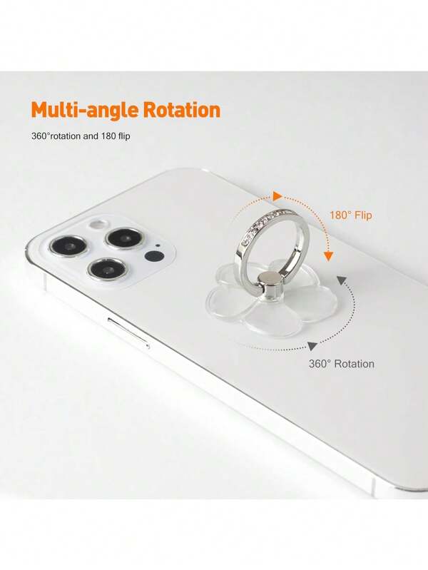 1pc Transparent Flower Phone Ring Holder, Silver Rhinestone Ring Grip, Stainless Steel Ring Slouchy Bracket, 360 Degree Rotation & 180 Degree Adjustable Ring Holder, With Polished Electroplated Phone Handle Compatible With IPhone, Android Phone, Gift For Birthday, Family, Friends Phone Grip Phone Holder