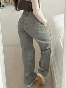 Straight-Leg Grey Denim Jeans For Teenagers - Grey - View 2