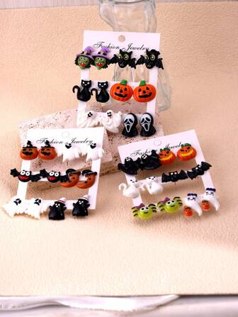 2-36pcs Halloween Horror Family Edition Earrings Set, Suitable For Halloween Family Wear, Daily Gatherings, Outings, Party Outfits