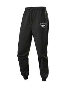 Men's Thin Drawstring Waist Casual Sports Pants, Fashionable For Spring & Autumn Black - Black - View 4