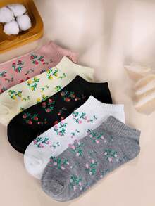 5pairs Floral Print Ankle Socks - Multicolor - View 2