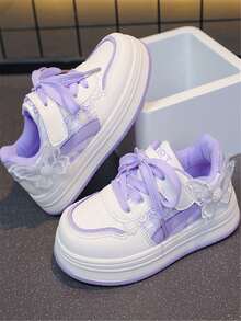 1 Par de Sapatos Esportivos Planos Fofos com Laço Pendente, Estilo Academia, Sola Macia, Antiderrapante e Resistente ao Desgaste, Adequado para Todas as Estações, Moda Feminina - Roxo - Visão 4