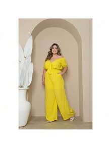 Plus Size Cropped And Pantaloon Set For Women - 黃色 - 查看 2