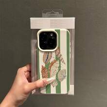 1pc Vintage Seashell & Star Striped Pattern TPU Phone Case, Compatible With Iphone - White - View 2
