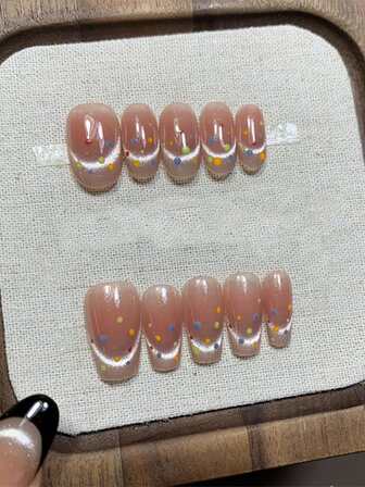 Dopamine Polka Dot - Handmade French Manicure Blush, Wear Flattering Cat Eye Polka Dot Stickers, Premium