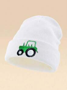 1pc Cartoon Tractor Embroidered Knit Beanie Hat, Suitable For Cycling And Hiking