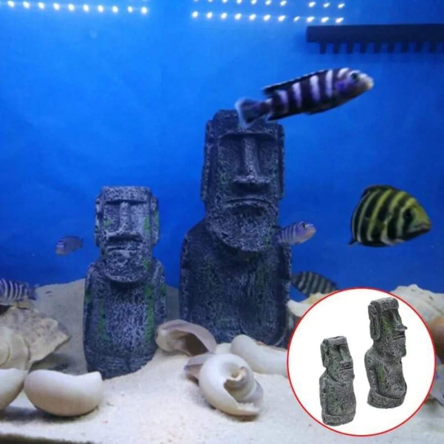Estatua de piedra de Isla de Pascua, adorno de resina, decoración de acuario, piedra artificial, decoración de acuario - 12,9 por 5,5 cm - Ver 1
