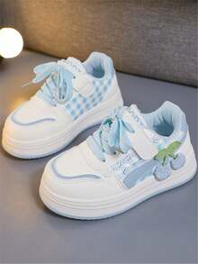 1 Pair Girls' Fashion Soft Bottom Bow Pendant PU Outdoor Non- Wear-Resistant Academy Style Cute Flat Sports Shoes, Suitable For All Seasons - 藍色 - 查看 3