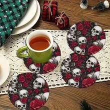 2 件/4 件/6 件万圣节骷髅和花卉图案硅胶杯垫，家居装饰，万圣节礼物，万圣节装饰，适用于餐桌、咖啡吧、四季装饰、可洗餐垫、房间装饰、杯垫、饮料垫、沥水垫、厨房餐桌垫、室内外派对装饰、家居装饰、理想礼物 - 彩色 - 查看 16