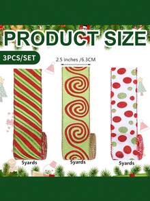 3 Rolls Christmas Wired Ribbon, Red And Lemon Green Christmas Wrapping Ribbon, 6.3cm Wide Polka Dot Fabric Christmas Decoration DIY Craft Home Decor Christmas Decorations Room Decor Winter - Multicolor - View 4