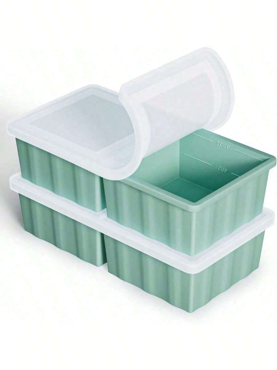 Silicone Freezer Tray For Soup Ice Cubes: 2-Cup Freezing Tray With Lid For Meal Prep - 2Pack Silicon Soup Portion Freeze Tray Make Stock Souped Ice Cube - 綠色 - 查看 1