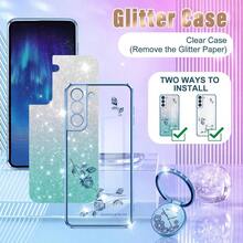 PLikiyami 3in1 For Samsung Galaxy S21 Plus Case For Women Girls Glitter Girly Cute Bling Flowers Blue Phone Cases With Ring Stand Design Sparkle Floral Shiny Pretty Cover For Samsung S21 Plus 6.7''8005 - 3-藍色 - 查看 4