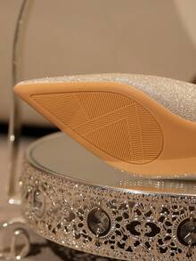 Pointed Toe Glitter Wedding Bridal Shoes, Thick Heel Comfortable Bridesmaid Shoes For Wedding Party - Champagne - View 5