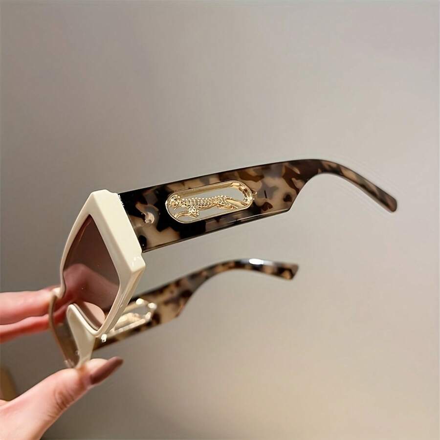 Women's Retro Cheetah Print Glasses - Lightweight For Daily And Party Use, Beige And Dark Brown Frame, Non-Prescription Fashion Glasses, Unisex, Fashion Accessories, Unique Design, Durable Material,  Item, Color-Block Design, High-Quality Lenses, Neutral Style - 豹紋漸層茶 - 查看 1