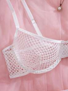 New 2Pcs Sexy Alluring Mesh Hollow Out Lingerie Set, Fashionable Charming Design Sexy Panties - White - View 3