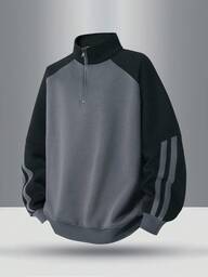 Teenage Autumn New Fashion Raglan Sleeve Half Zip Striped Sweatshirt