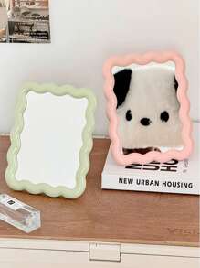 Cream Makeup Mirror, Portable Vanity Mirror For Student Desk, Home Use, Dorm Essential,Makeup,Cheap,Room Decor,Vanity,Travel,Bedroom,Makeup Accessories,Mirror,Vanity Mirror