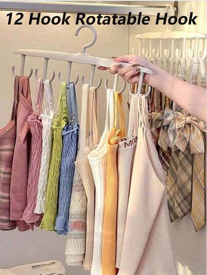12个旋转挂钩衣架，节省空间的胸罩肩带收纳架，波浪形晾衣架，多功能衣架，适用于家庭、宿舍，可晾晒内衣、裤子、袜子等衣物，塑料材质，适合作为礼物送给亲戚、家人、朋友、老师、同学，也适用于旅行、户外活动、露营、聚会、海滩度假，还可作为万圣节、圣诞节、秋季装饰，兼具收纳整理功能。