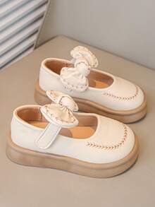 女孩淺褐色的蝴蝶結公主鞋,彈簧&秋天,防滑嬰兒時尚皮革鞋 - 米色 - 查看 4