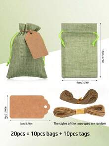 10/20pcs - Green Jute Drawstring Gift Bags, Coarse Jute Fabric Bags, Durable Natural Fiber Pouches, Suitable For Weddings, Baby Showers, Birthdays - Perfect For Candy, Jewelry And Favors, Wedding Favors, Natural Fiber Bags, Durable Gift Bags, Burlap Gift Bags, DIY Wedding Party Crafts, Halloween, Thanksgiving, Christmas (Sage Green, 20pcs = 10 Bags + 10 Tags) - Sage Green - View 6