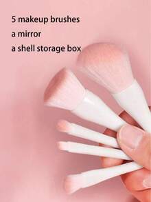 Make-up Pinsel Set | 5 professionelle Make-up Pinsel + Muschel Aufbewahrungsbox mit Spiegel, verschiedene Farben erhältlich | Lose Puder, Rouge, Concealer, Lidschatten Make-up Pinsel Set | Make-up Pinsel Set mit Spiegel Aufbewahrungsbox |