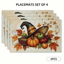 4pcs/6pcs/8pcs Elegant Autumn Placemats, Featuring Pumpkin & Witch Hat Designs With Fallen Leaves, Durable Polyester, Machine Washable, Suitable For Home Kitchen, Parties, Birthdays, Seasonal Decor, Autumn, Home, Halloween, 11.81*17.72 Inches - Multicolor - View 5