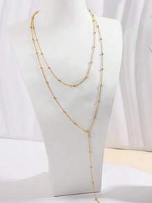 A Bohemian Vacation Style Necklace - Collar, Fashionable Double-Layer Rice Bead Design Style, Suitable For Women's Daily Vacation - Beach Parties, Gatherings - Various Occasions Dressing Up Necklaces For Women - Vàng - Xem 4