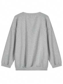 Women's Casual Letter Print Long Sleeve Sweatshirt, Spring/Autumn - Grey - View 9