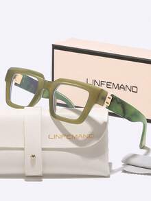 LINFEMAND Fashion Square Frame Lightweight Decorative Non-Prescription Glasses, Metal Hinges, Suitable For Daily Wear, Business, Holiday Gifts - Clear - View 3