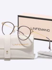 LINFEMAND 经典金属框架复古圆形装饰无度数眼镜，女士日常办公装免妆高冷眼镜，职场配饰，节日礼物
