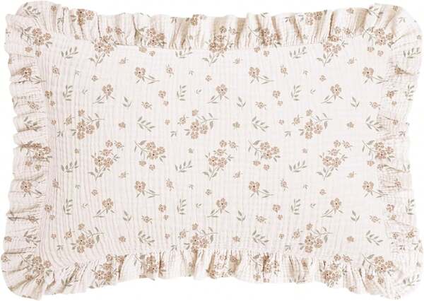 Konssy Flounce Muslin Toddler Pillowcase, Soft Cotton Toddler Pillow Case For 13x18 Pillow, Cozy Travel Kids Baby Pillowcases With Envelope Closure (Floral)