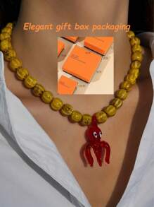 1 pieza Collar colgante de cerámica con diseño de calabaza, pulpo, estrella de mar o cactus en estilo de moda y dibujos animados, piezas únicas pintadas a mano, adecuado para hombres y mujeres, uso diario, festivales, citas, regalos
