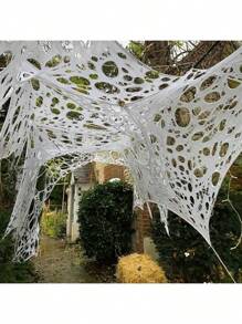 万圣节蜘蛛网装饰 - 10 英尺弹性万圣节蜘蛛网，具有逼真的孔设计，适合室内和室外使用 - 鬼屋、庭院、草坪、派对装饰 - 易于安装，无需工具，可重复使用且适合 DIY