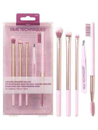  Real Techniques For Women - 5-delars set med naturligt vackra ögonskuggsprodukter, avsmalnande skuggborste - 355, ögonbrynsmarkeringsborste - 354, platt eyelinerborste - 326, ögonbrynsduoborste - 353, pincett med fin spets, borsteset, sminkborstekit, sminkborsteset, komplett sminkset, sminkborsteset, komplett sminkset, borstekit, sminkborstar, sminkset, sminkpresentset
