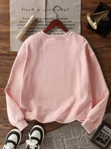 1pc Tween Girls' Cute Axolotl & Hexagon Animal Print Pink Crew Neck Sweatshirt, Warm Pullover Top For Young Students, Autumn/Winter - Pink - View 5