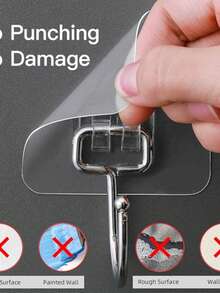 30pcs 33lbs(Max) Transparent Reusable Kitchen Curtain Hooks, Bathroom Towel Hooks, Heavy Duty Self-Adhesive Wall Hooks For Damage-Free Mounting - One Size Fits All - View 4