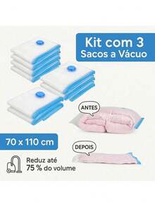 Kit 3 Sacos a Vácuo Hermético 70x110cm Edredom Toalhas Roupas - Multicolorido - Visão 1