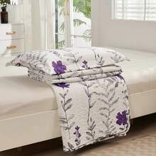 Twin/Full/Queen/King Quilt Set, 3 Piece Floral Bedding Set Microfiber Bedspread Coverlets For Beds - زهرة أرجوانية - مشاهدة 4