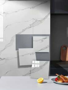 11/22 pièces Autocollants de carrelage en PVC marbré blanc brillant, imperméables, résistants à l'humidité et à l'huile, avec adhésif pour la rénovation de la cuisine et de la salle de bain. Autocollants, décalcomanies, décalcomanies en vinyle pour la décoration de la maison, articles de décoration printanière pour rafraîchir votre maison, cadeaux de décoration Rama, décorations murales pour la chambre, le salon