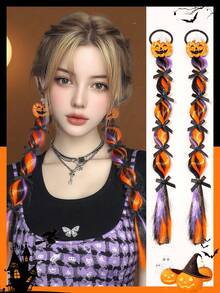 2pcs Halloween Fashion Hair Scrunchies With Pumpkin, Spider, Bow Decorations - Add A Spooky Chic Vibe! Ideal Halloween Gift For Women, Hair Accessories, Festival Accessories, Ponytail Holders, Hair Elastics, Hair Rope, Elastic Hair Tie, Autumn Outfits ,Halloween Costumes Holiday Essential - Multicolor - View 7
