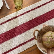 Handwoven Boho Farmhouse Table Runner - Fringed, Suitable For Dining Tables, Round Coffee Tables And Rustic Home Decor, Perfect For Wedding Receptions, Outdoor Parties And Valentine's Day Decorations. Rectangular Design, Fits Home And Dining Room Decor, Can Be Used As Kitchen Dining Table Centerpiece, Decorative Tableware Accessory And Rustic Decor. Beautifully Woven, Durable. - Red - View 10
