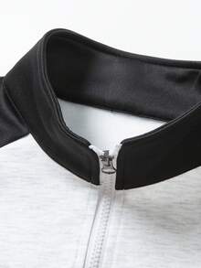 青少年时尚插肩袖半拉链条纹运动衫，秋季 - 淺灰色 - 查看 3