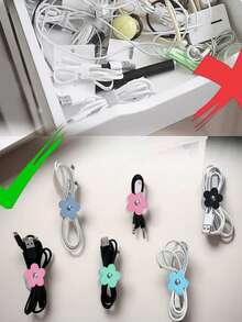 1pc Silicone Floral Earphone Cord Organizer, Suitable For Wired Earphones, Data Cables, Storage & Managementcharger Case Power Bank Phone Charger Digital Camera Accessories - Multicolor - View 10
