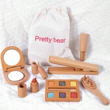 1PC-Wooden Pretend Play Makeup Toys Simulation Cosmetics Set Girls Play Hairdressing Simulation Make Up Preschool Toys - Multicolor - View 3