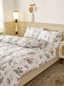 2/3件套复古花卉蝴蝶印花被套套装（不含枕芯），透气超柔软，四季皆宜（1件被套+1/2件枕套，不含枕芯），柔软双色设计，适用于卧室、客房、情人节、返校季、宿舍等场合。 - 白色 - 查看 6