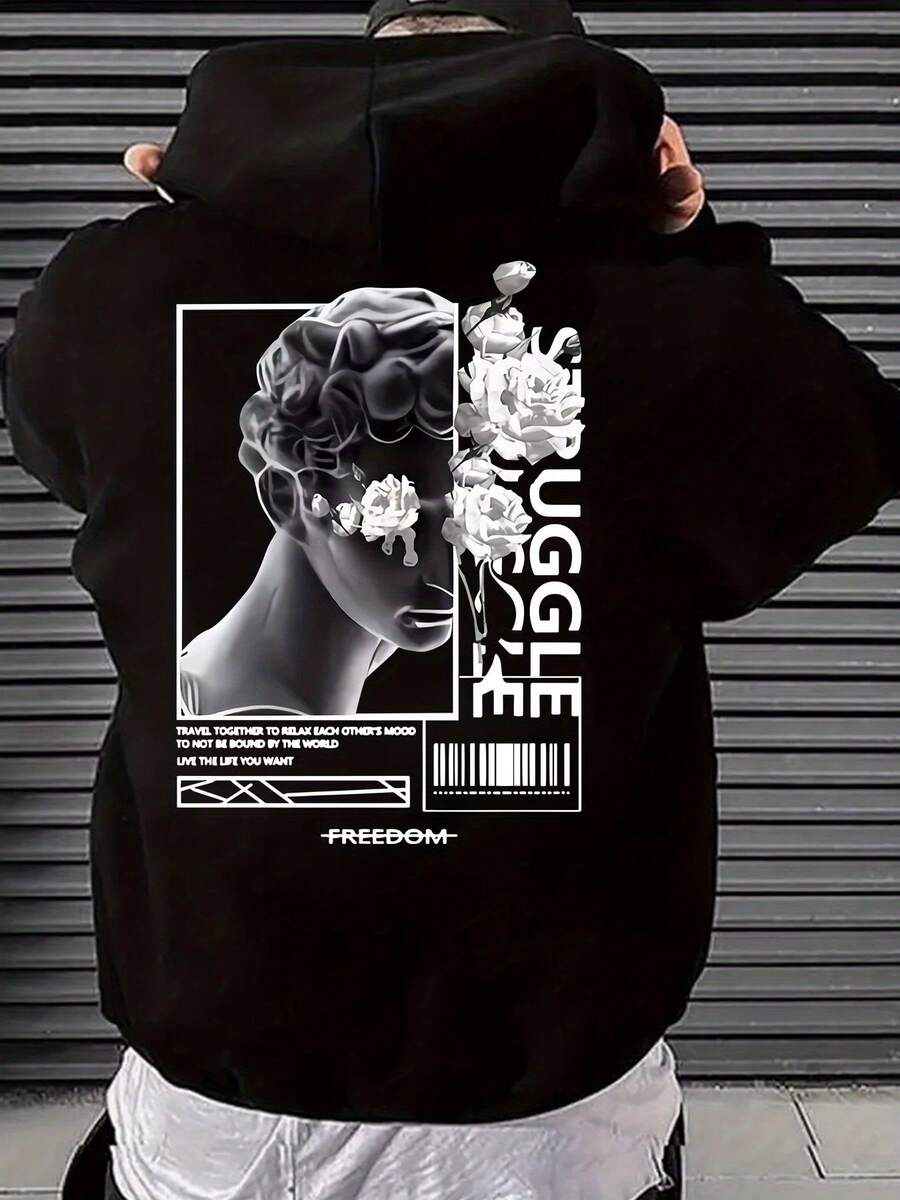 Sudadera con Capucha Delgada Nueva Primavera y Otoño Sudadera Impresa - Negro - Ver 1