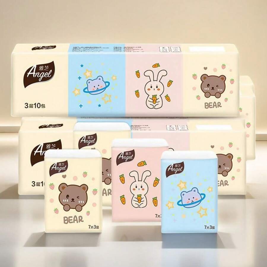 20pcs/10pcs/3pcs 3-Ply Thick Pocket Tissue Paper, Travel Pack, 7 Sheets Per Pack, Back To School, Christmas, Valentine's Day