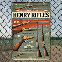 Vintage Henry Rifle Tin Metal Sign Poster Gun Advertisement Art Print Retro Firearms Decor For Gun Enthusiasts Hunters Collectors Man Cave Living Room Office Wall Art Gift Idea - Nhiều màu - Xem 1