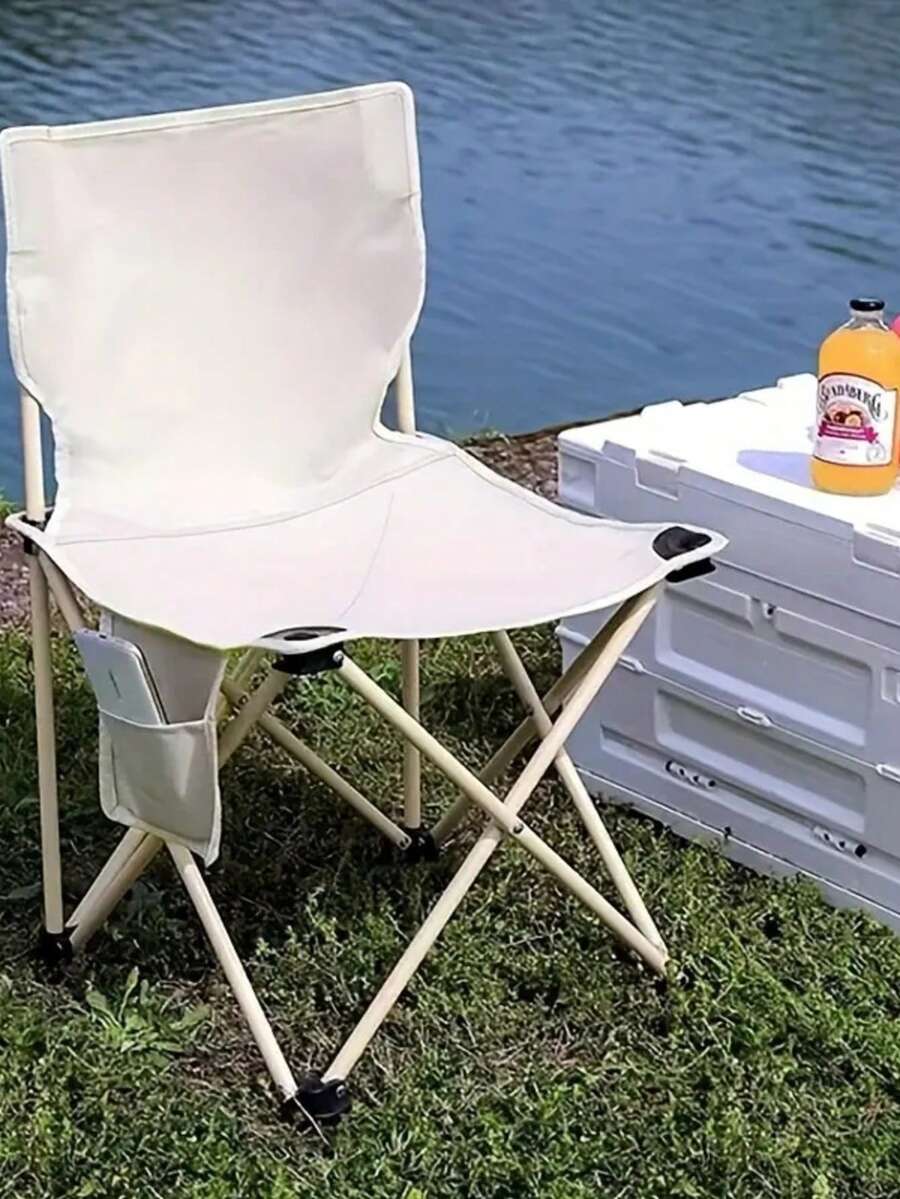 1 pieza Silla de camping plegable ultraligera con múltiples bolsillos - Estructura de aleación de hierro, diseño portátil, ideal para playa, pesca, picnic, conciertos y senderismo, mueble de camping, diseño de media luna, adecuado para camping, picnic, pesca, senderismo, playa y talla grande ocasiones