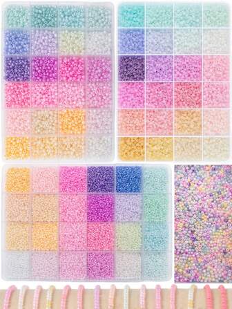 Kit med 24 färger av glaspärlor - 2 mm - 11 520 st, 3 mm - 5 760 st, 4 mm - 1 920 st, flerfärgat sortiment för smyckestillverkning, DIY-pyssel, scrapbooking, armband och handgjorda accessoarer